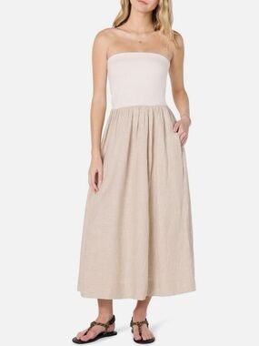 The Drop Women's Hellen Strapless Mixed Media Linen Maxi Dress
